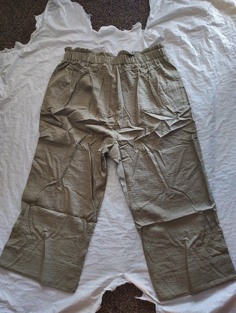 Light Olive Wide-Leg Pants with Elastic Waist - Picture 2 of 2